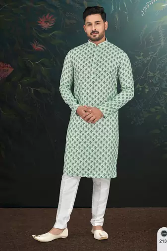 Degital printed with full amrodery thread work kurta pajama set