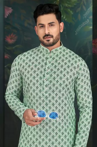 Degital printed with full amrodery thread work kurta pajama set