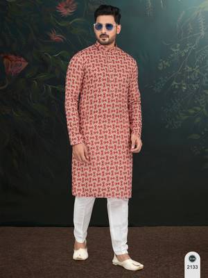 Degital printed with full amrodery thread work kurta pajama set 1