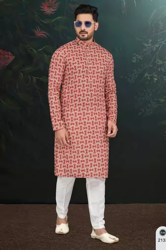 Degital printed with full amrodery thread work kurta pajama set