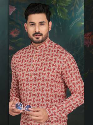 Degital printed with full amrodery thread work kurta pajama set 3