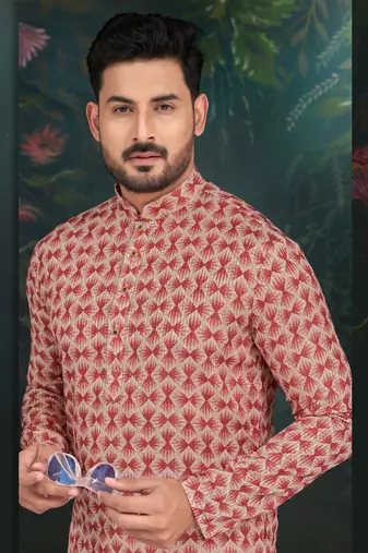 Degital printed with full amrodery thread work kurta pajama set