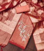 Peach Pure Viscose Hand Wrok Unstitched Dress Material