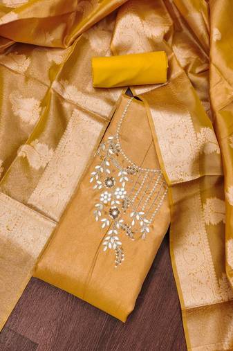 Mustard Pure Viscose Hand Wrok Unstitched Dress Material