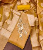 Mustard Pure Viscose Hand Wrok Unstitched Dress Material