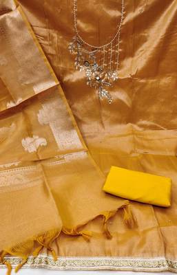 Mustard Pure Viscose Hand Wrok Unstitched Dress Material 3