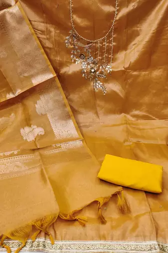 Mustard Pure Viscose Hand Wrok Unstitched Dress Material