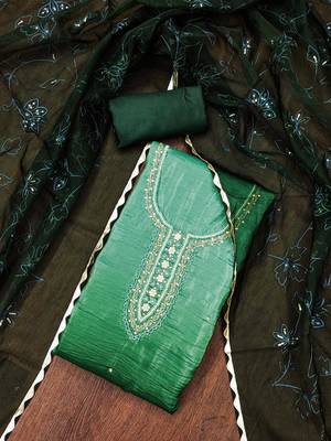 Green Chiffon Hand Wrok Unstitched Dress Material 1