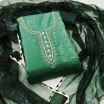 Green Chiffon Hand Wrok Unstitched Dress Material 2