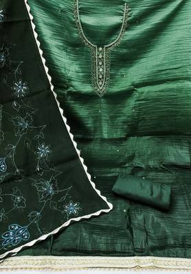 Green Chiffon Hand Wrok Unstitched Dress Material 3