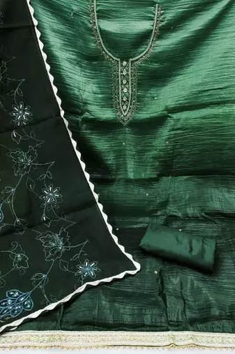 Green Chiffon Hand Wrok Unstitched Dress Material