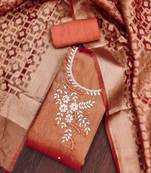 Orange Pure Viscose Hand Wrok Unstitched Dress Material