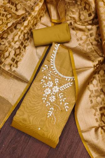Mehndi Pure Viscose Hand Wrok Unstitched Dress Material
