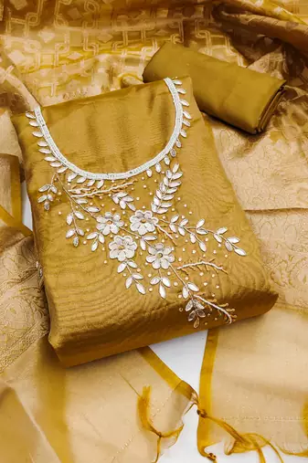 Mehndi Pure Viscose Hand Wrok Unstitched Dress Material