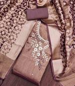 Brown Pure Viscose Hand Wrok Unstitched Dress Material