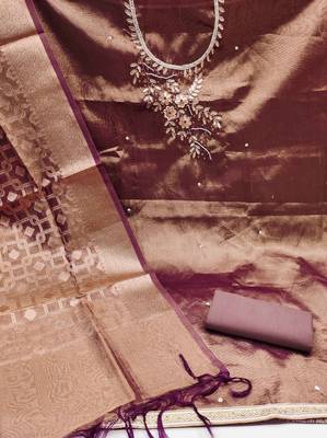Brown Pure Viscose Hand Wrok Unstitched Dress Material 3