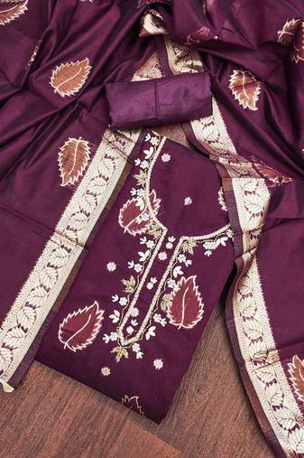 Purple Modal Banarasi Unstitched Dress Material