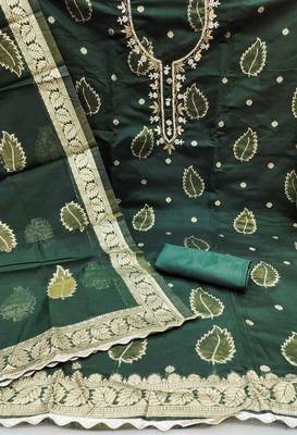 Green Modal Banarasi Unstitched Dress Material 3