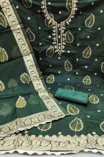Green Modal Banarasi Unstitched Dress Material