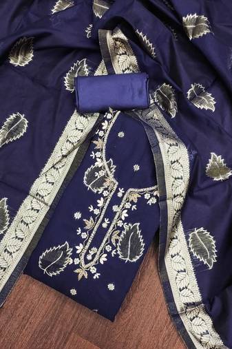 Blue Modal Banarasi Unstitched Dress Material