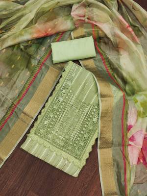Pista Cotton silk blend Embroidered Unstitched Dress Material 1