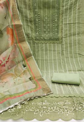 Pista Cotton silk blend Embroidered Unstitched Dress Material 3