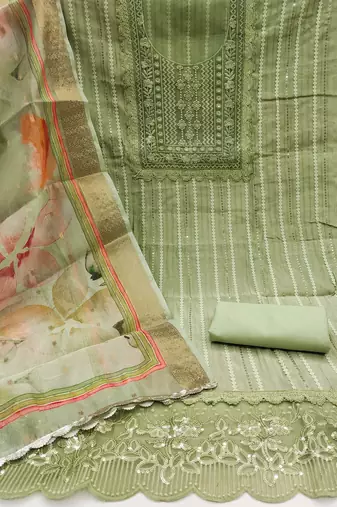 Pista Cotton silk blend Embroidered Unstitched Dress Material