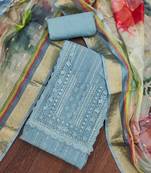 Grey Cotton silk blend Embroidered Unstitched Dress Material