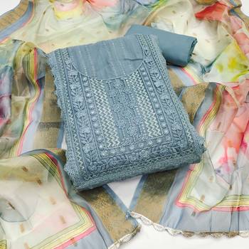 Grey Cotton silk blend Embroidered Unstitched Dress Material 2