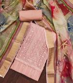 Peach Cotton silk blend Embroidered Unstitched Dress Material