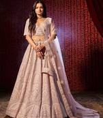 Luxurious Lilac Hand Embroidered Silk Lehenga Choli Set