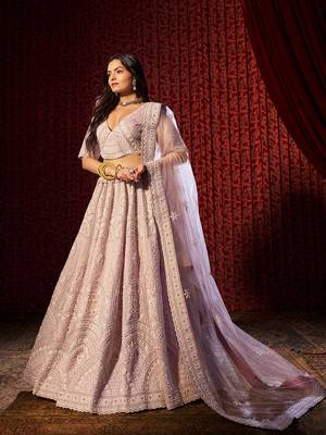 Luxurious Lilac Hand Embroidered Silk Lehenga Choli Set 2