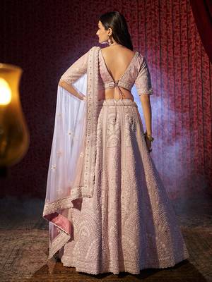 Luxurious Lilac Hand Embroidered Silk Lehenga Choli Set 3