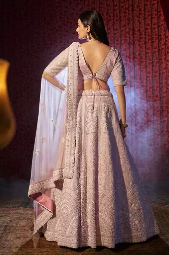 Luxurious Lilac Hand Embroidered Silk Lehenga Choli Set