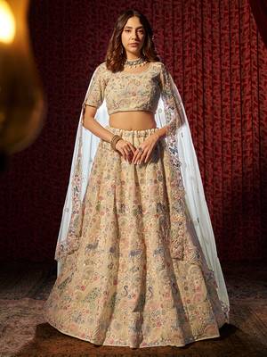 Sensational White Embroidered Georgette Lehenga Choli Set 1