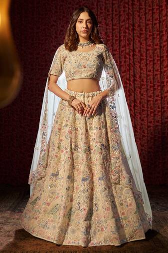 Sensational White Embroidered Georgette Lehenga Choli Set