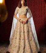 Sensational White Embroidered Georgette Lehenga Choli Set