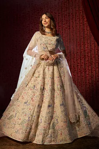 Sensational White Embroidered Georgette Lehenga Choli Set