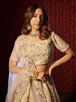 Sensational White Embroidered Georgette Lehenga Choli Set 4