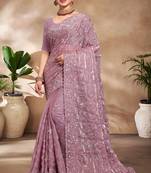 Lavender Resham sequin Embroidery Silk Saree