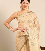 Designer cream silk saree