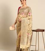 Designer beige silk saree