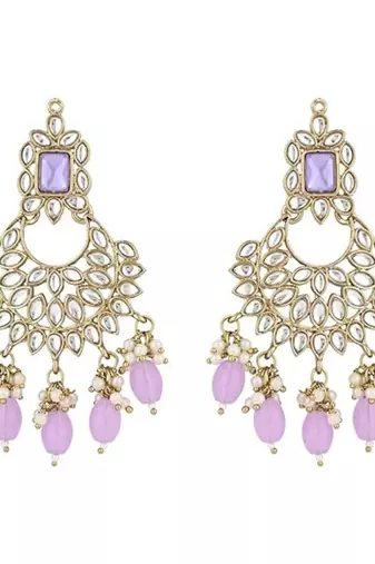 traditional white kundan pearl handcrafted dangle chandbali earrings ethnic jewellery