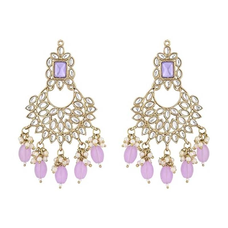 traditional white kundan pearl handcrafted dangle chandbali earrings ethnic jewellery