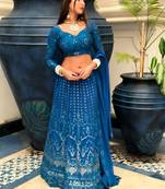 Traditional blue lehenga choli with embroidered and georgette dupatta