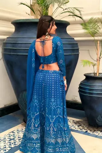 Traditional blue lehenga choli with embroidered and georgette dupatta