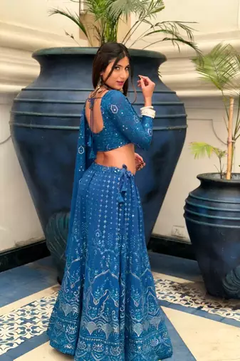 Traditional blue lehenga choli with embroidered and georgette dupatta