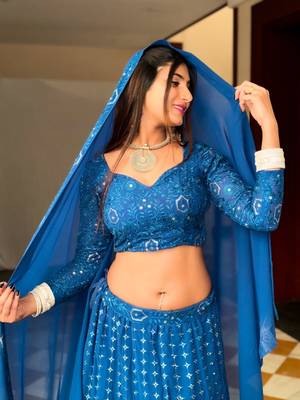 Traditional blue lehenga choli with embroidered and georgette dupatta 5