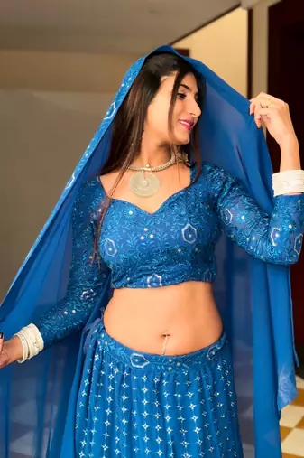 Traditional blue lehenga choli with embroidered and georgette dupatta