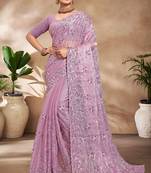 Lavender Resham sequin Embroidery Silk Saree